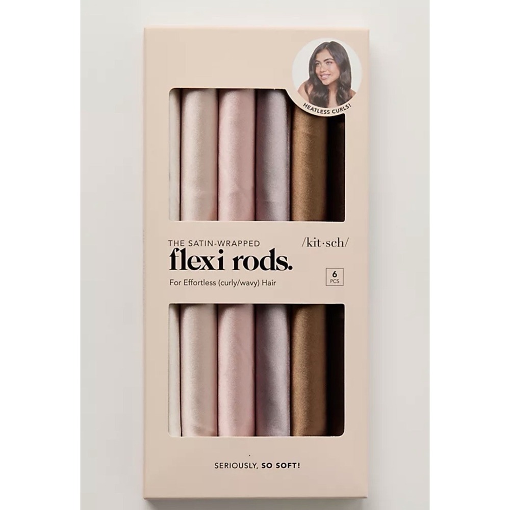 NEW In Box Kitsch Satin Jumbo Flexi Rod Hair Rollers Four Pack‎ In Rosewood